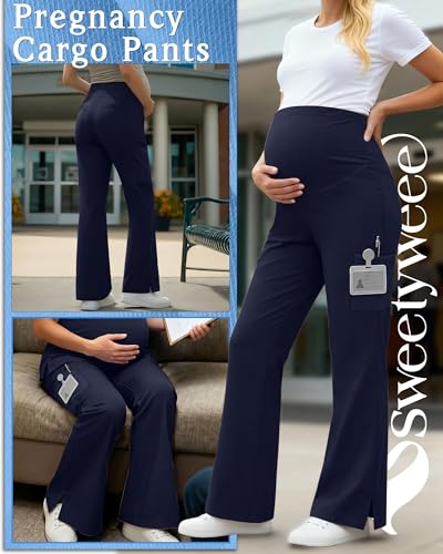 Women's Maternity Scrub Pants - color: Navy Blue, size: Large