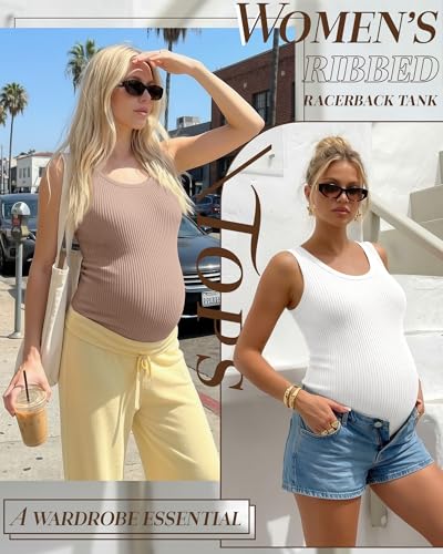 Locoowai 3 Pack Women's Maternity Tank Tops - color: Khaki, White, Black, size: Medium