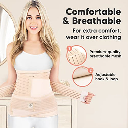 KeaBabies 3 in 1 Postpartum Belly Support Recovery Wrap and Reusable Nursing Pads for Breastfeeding - Postpartum Belly Band - 14-Pack - 4-Layers Nursing Pads