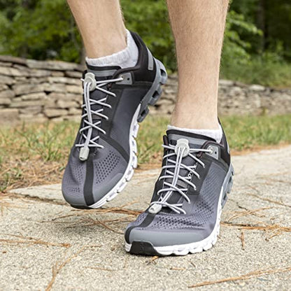 Lock Laces Elastic No Tie Shoelaces for Kids & Adults, One Size Fits All - color: Solid Gray