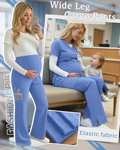 Women's Maternity Scrub Pants - color: Light Blue, size: XX-Large
