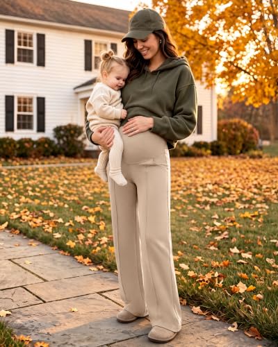 G4Free EverGoing Maternity Dress Pants Pregnancy Slacks - color: Light Khaki, size: Large