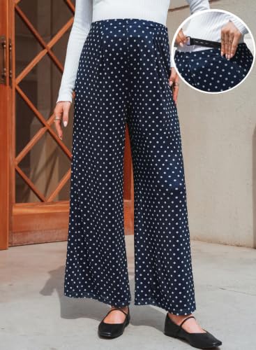 BLENCOT Women's Maternity Flowy Pants Polka Dot Pregnancy Trousers - color: Blue, size: Medium