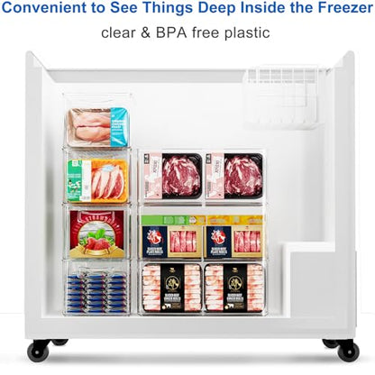 Hudgan 2 Pack Deep Freezer Organizer Bins, Straight Side Stackable Chest Freezer Storage Bins, Pantry organizers and Storage, Food-Grade Plastic