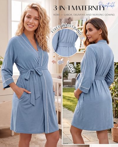 Cutecrop 2 Pack Maternity Nursing Robe Delivery Gown - color: Black, Lake Blue, size: Large