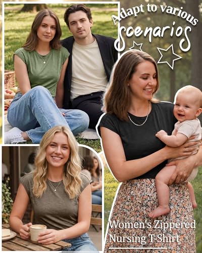Ficerd 3 Pack Women's Nursing Cap Sleeve Shirts - color: Army Green, Brown, Black, size: X-Large