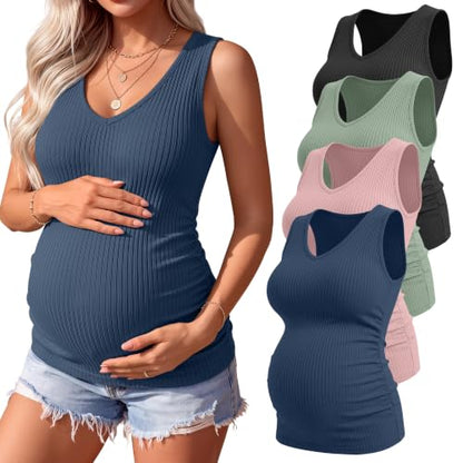 4 Pack Women's Maternity Pregnancy Tanks - color: Gray Blue, Light Pink, Light Green, Black, size: Medium