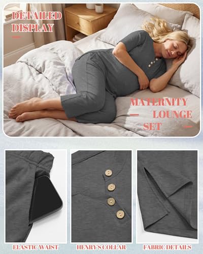 2 Piece Maternity Outfit for Women - color: Dark Mix Gray, size: Medium