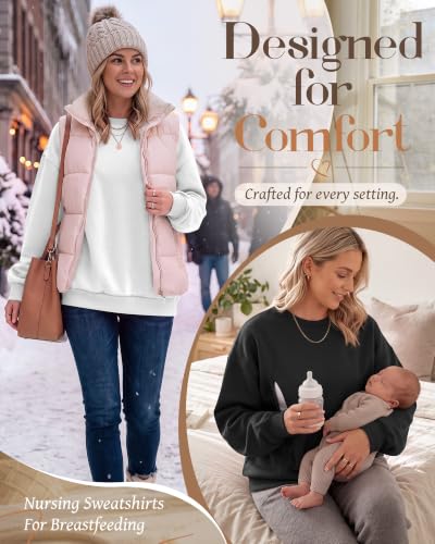 Locoowai 2 Pack Women's Oversize Nursing Sweatshirts - color: White, Black, size: XX-Large