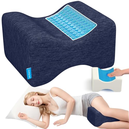 Knee Pillow for Side Sleepers, Leg Pillow with Cooling Gel, Blue/X-Large - color: Dark Blue, size: X-Large