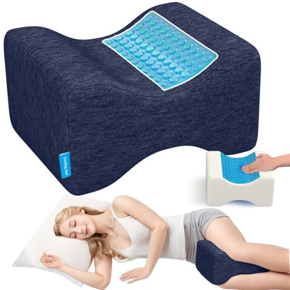 Knee Pillow for Side Sleepers, Leg Pillow with Cooling Gel, Blue/X-Large - color: Dark Blue, size: X-Large