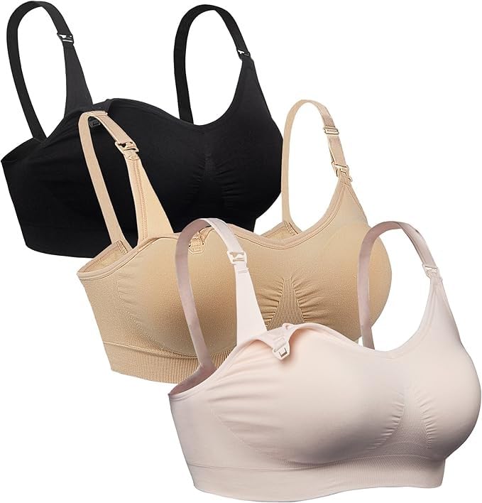 iloveSIA Nursing Bras MulitPack | Wireless & Seamless for Maternity, Breastfeeding & Sleep - color: Black+nude+pink, size: Medium