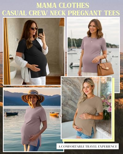 Ficerd 3 Pack Women's Maternity T Shirts - color: Black, Khaki, Gray Purple, size: Medium
