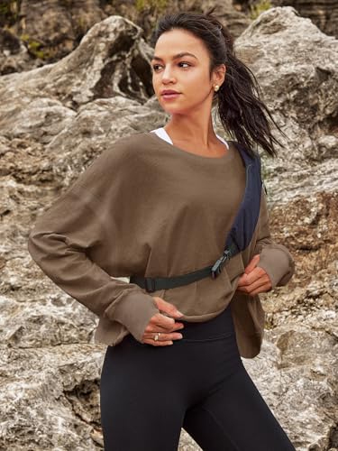 Panadila Womens Open Back Workout Tops Long Sleeve Shirts - color: Coffee Brown, size: Small