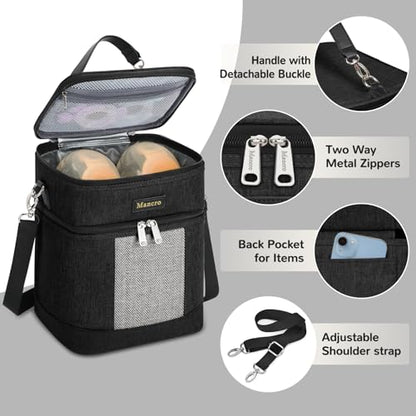 Mancro Breast Milk Cooler Travel Bag with Ice Pack, Bottle Bag for Daycare - color: Black & Grey