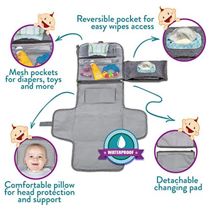 Kopi Baby Portable Diaper Changing Pad with Wipes Pocket, Classic Grey - color: Grey, size: Classic