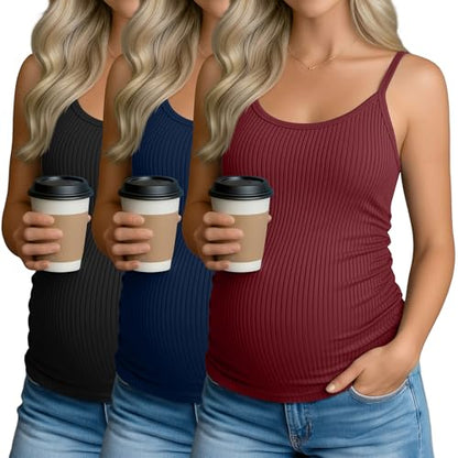 3 Pack Women's Maternity Tank Tops - color: Burgundy, Navy Blue, Black, size: Large