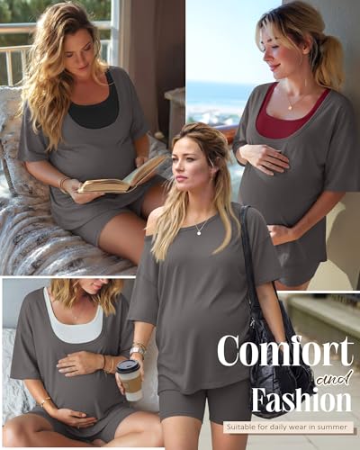 2 Piece Women Maternity Set Pregnancy Outfit - color: Gray, size: Small