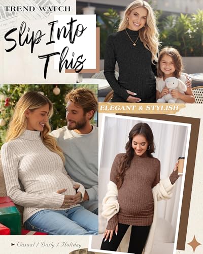 3 Pack Women's Maternity Turtleneck Tops - color: Coffee, Apricot, Black, size: XX-Large