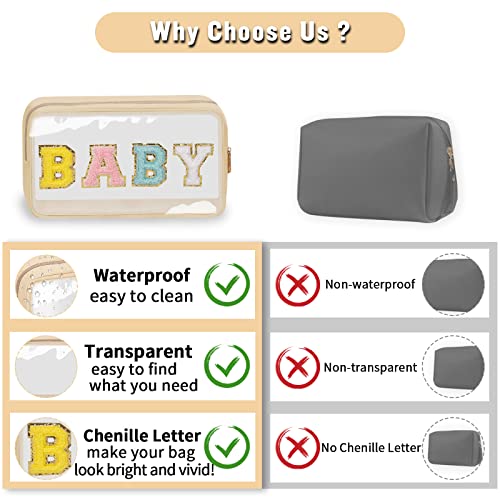 Chenille Letter Clear Makeup Bag with Zipper and Waterproof Nylon - color: BABY-Beige