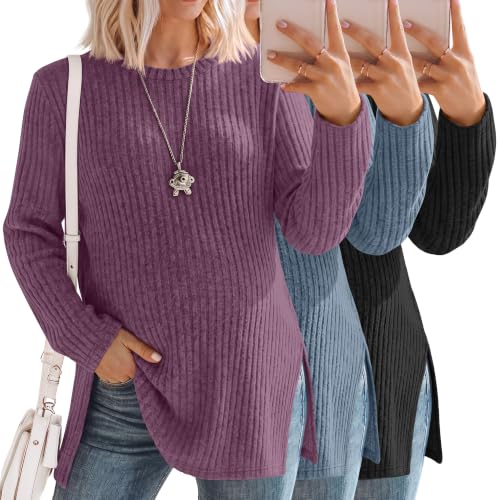 3 Pack Maternity Shirts Pregnancy Sweaters Tunic Tops - color: Black, Blue, Fuchsia, size: Small