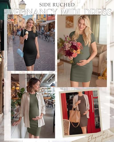 3 Pack Women's Cotton Maternity Dresses - color: Army Green, Coffee, Black, size: X-Large