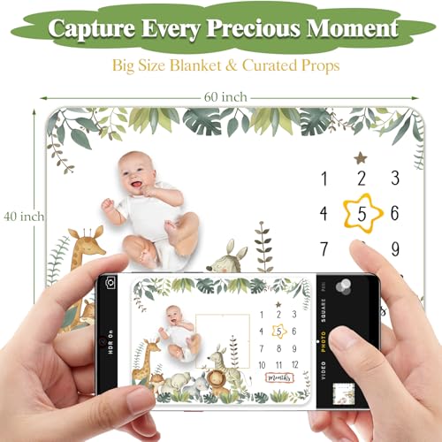 Baby Boy Monthly Milestone Blanket Set 60"x40" Photo Backdrop