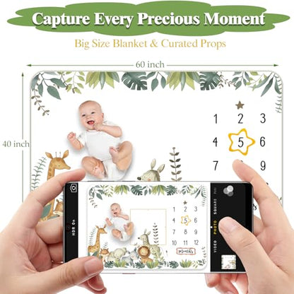 Baby Boy Monthly Milestone Blanket Set 60"x40" Photo Backdrop