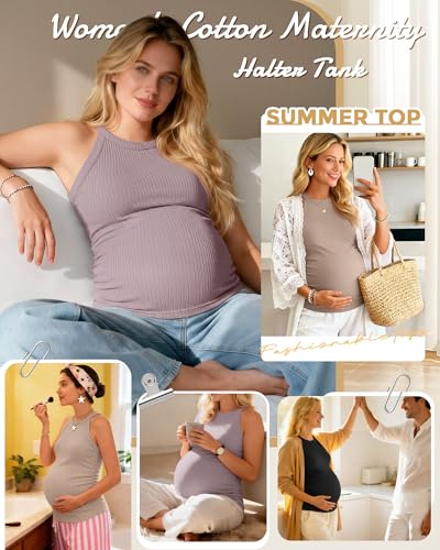 3 Pack Women's Maternity Tank Tops - color: Black, Khaki, Gray Purple, size: Large