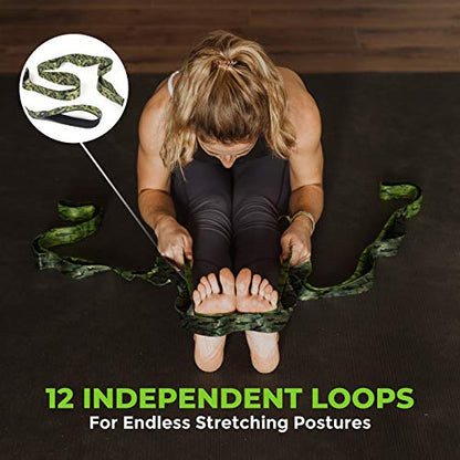 Physical Therapy Stretch Strap with 12 Loops - 1.5 Inch Width - color: Camo, style: Wide Grip