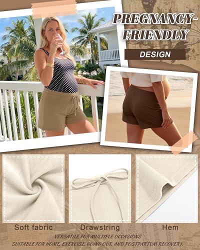4 Pack Women's Maternity Casual Shorts - color: Cream, Khaki, Brown, Black, size: Large