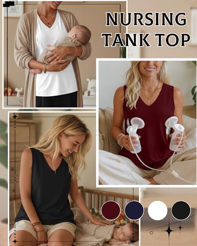4 Pack Womens Nursing Tank Tops - color: Black, White, Navy, Burgundy, size: Small