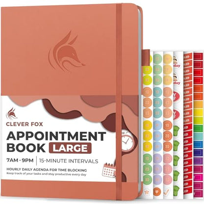 Clever Fox Appointment Book, 15-Minute Daily Planner, Undated Terracotta - color: Terracotta
