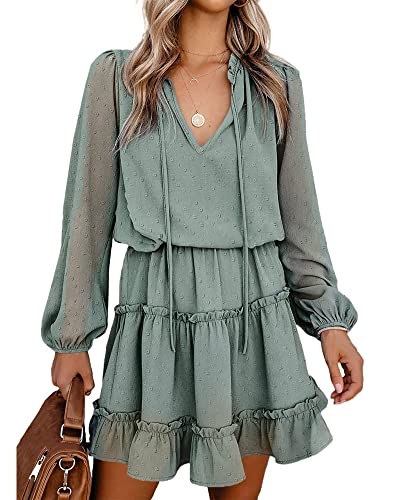 BTFBM Long Sleeve Dress for Women Fall 2026 - color: Dot Green, size: X-Large