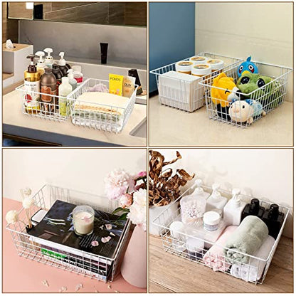 4 Pack Freezer Organizer Bins, White Wire Baskets with Handles
