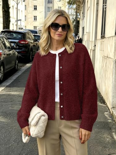 LILLUSORY Womens Crew Neck Button Down Cardigan Sweater - color: Burgundy, size: X-Large