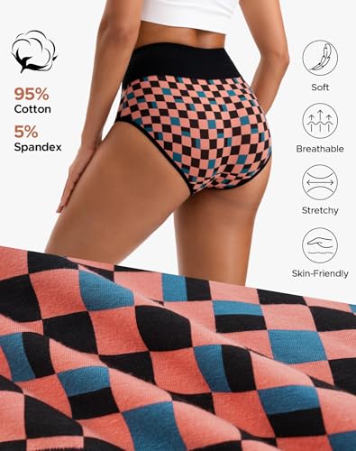 INNERSY Women's High Waisted Underwear Cotton Panties Regular & Plus Size 5-Pack - color: Chessboard, size: Large