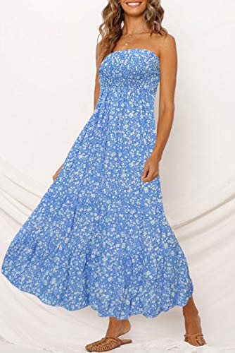 ZESICA Women's 2026 Summer Boho Strapless Maxi Dresses - color: Blue, size: XX-Large