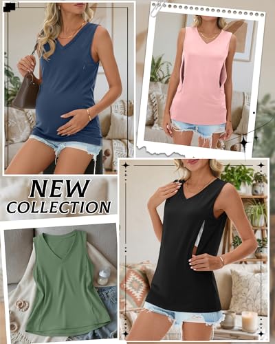 4 Pack Womens Nursing Tank Tops - color: Black, Apple Green, Baby Pink, Dusty Blue, size: Medium