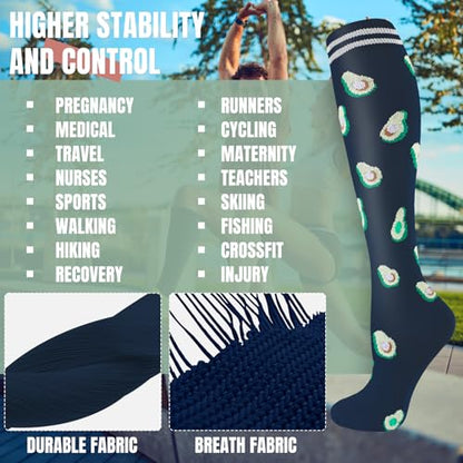 bropite 8 Pairs Compression Socks For Women & Men 20-30 mmHg - color: A-01mixed Lines, size: Small-Medium