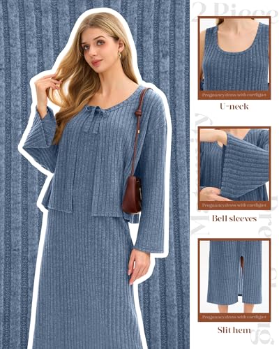 Maternity Dress Set 2 Piece for Baby Shower Party - color: Blue, size: Small