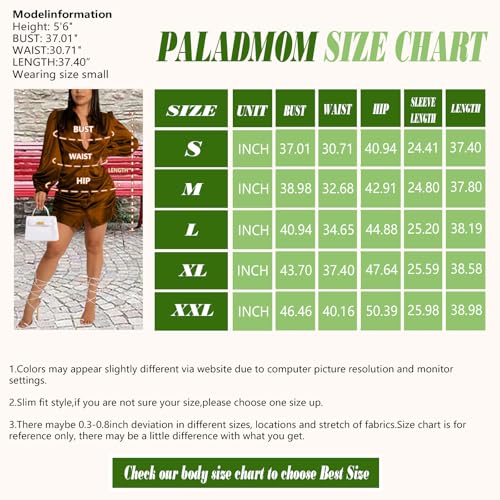 Women's Sexy Button Down Shirts Loose Collar Long Sleeve Ruched Silk Cloth Night Out Club Mini Wrap Dress Drawstring - color: Brown, size: Small