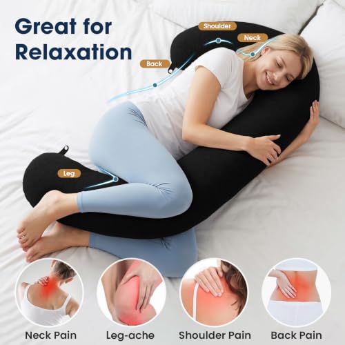 TranquilRelax C Shaped Body Pillow for Side Sleepers, Black-47 * 10" - color: Black, size: 47*10 in