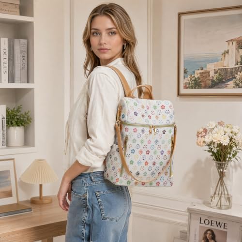 Makes Backpack Purse for Women PU Leather Casual Backpack Daily Travel Bag - color: Triwhite Triple Zip