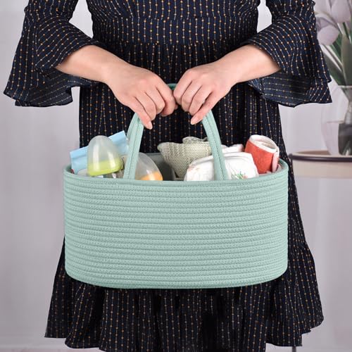 COMSE Large Cotton Rope Baby Diaper Caddy Organizer, Light Green - color: Light Green, size: Large
