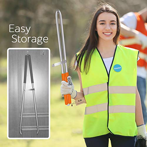 EJG 36" Long Trash & Garbage Picker Grabber, Lightweight Aluminium & Rustproof, Litter Pick Up Stick, Trash Tong, Reaching Assist Tool, Reacher Tool for Elderly, Garden Nabber Plogging (Orange) - color: Orange