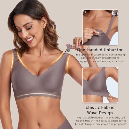 Gailife 3 Pack Nursing Bras for Breastfeeding Seamless Maternity Sleep Bra - color: Black/Beige/Grey, size: Large