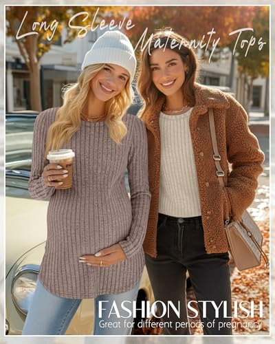 3 Pack Maternity Shirts Pregnancy Sweaters Tunic Tops - color: Blue, Apricot, Coffee, size: XX-Large