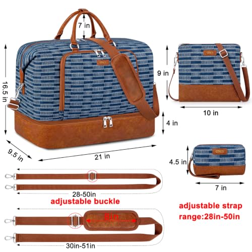 TIBES Travel Weekender Bag for Women, Overnight Bag with Shoe Compartment - color: T-Dark Blue