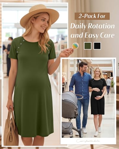 Huukeay 2 Pack Labor and Delivery Hospital Gown - color: Black, Army Green, size: Large